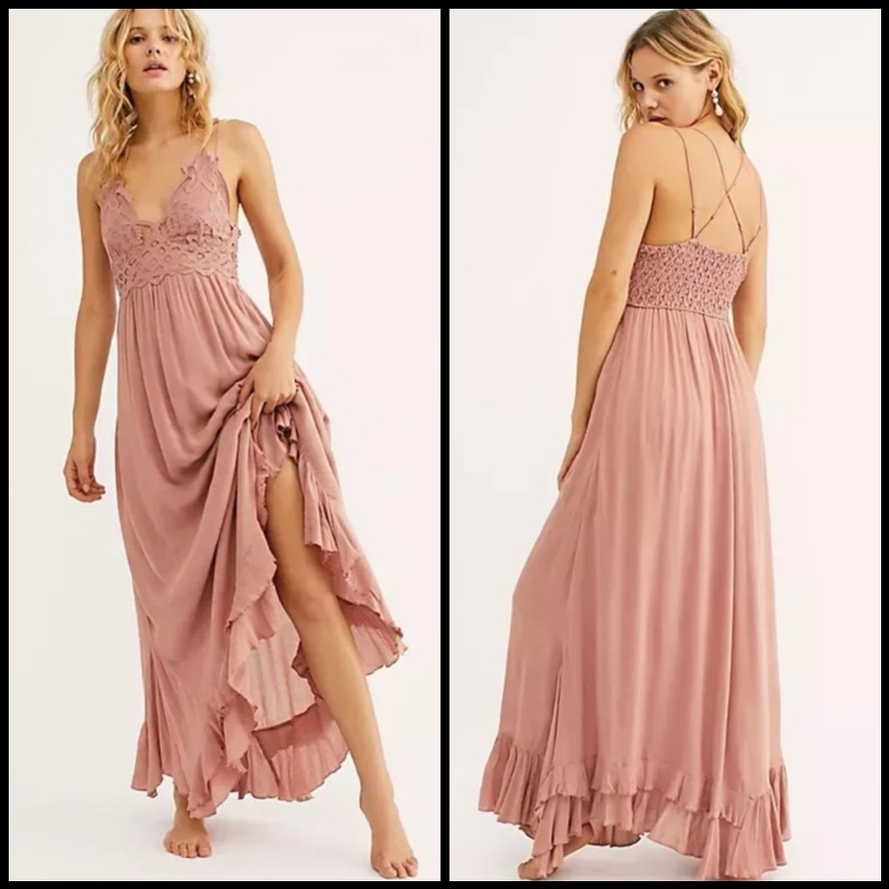 EUC Free People Adella Maxi Dress in Mauve Pink